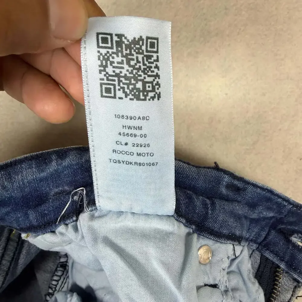 True Religion Jeans Mens 34 (Fits 34x33) Blue Rocco Skinny Moto Biker Denim
